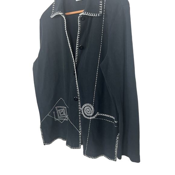 Vintage SAINT GERMAIN PARIS Size M/L Black Knit Embroidered Cardigan Jacket - Picture 3 of 8